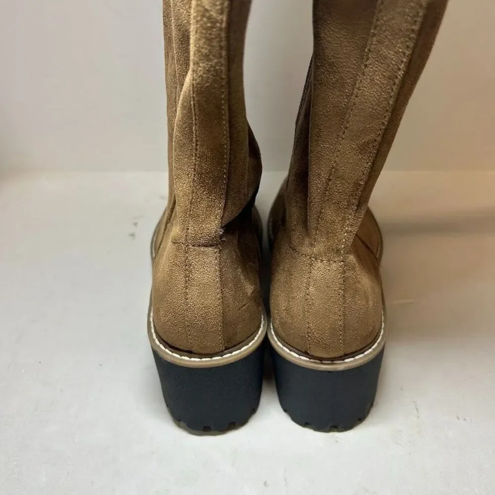 Dolce Vita Womens 8.5 M Cognac Brown Risky Lug Wedge Boots DISPLAY QY4